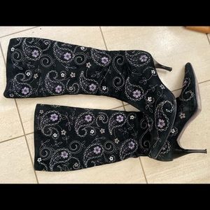 Richard Tyler Couture black suede embroidered